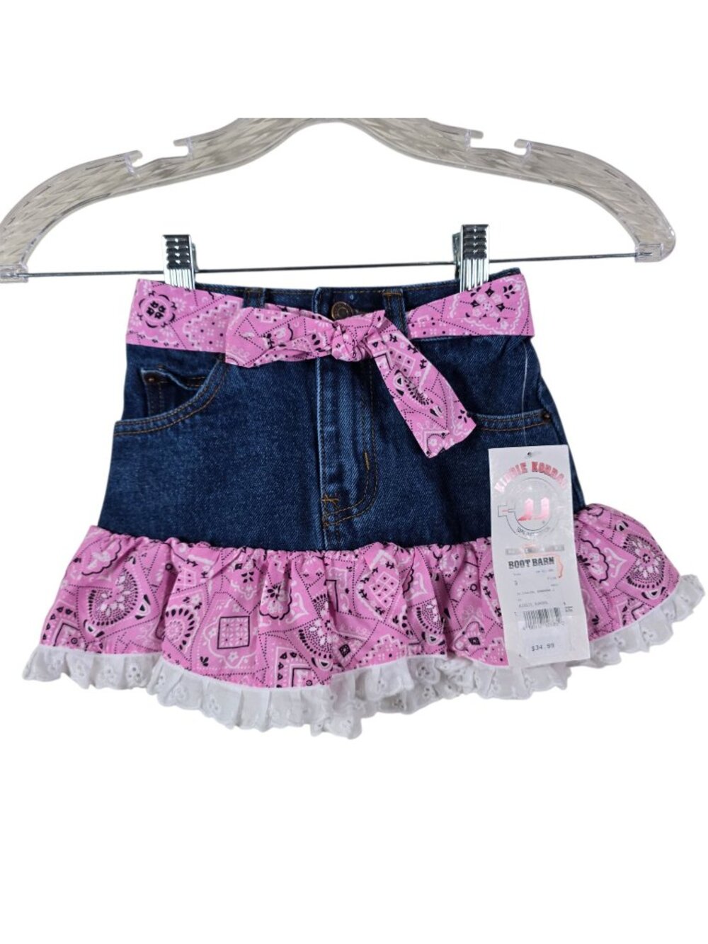 Kiddie Korral Girls Cowgirl Western Pink Bandana Ruffle Hem Denim Skirt Size 3